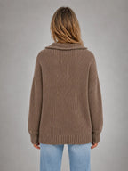 Women's Oversized Half-Zip Knit Sweater – Relaxed Casual Fit in taupe, back view