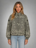 Women's Paisley Funnel-Neck Pullover – Relaxed Statement Knit in taupe, main view