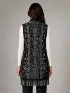 Women's Paisley Longline Vest – Layered Statement Style in black, back view