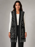 Women's Paisley Longline Vest – Layered Statement Style in black, main view