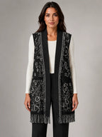 Women's Paisley Longline Vest – Layered Statement Style in black, main view
