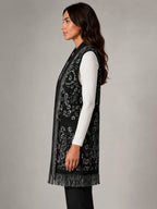 Women's Paisley Longline Vest – Layered Statement Style in black, side view