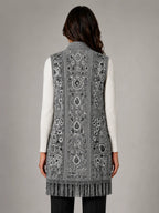 Women's Paisley Longline Vest – Layered Statement Style in grey, back view