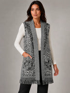 Women's Paisley Longline Vest – Layered Statement Style in grey, hover view
