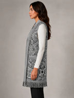 Women's Paisley Longline Vest – Layered Statement Style in grey, side view