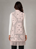 Women's Paisley Longline Vest – Layered Statement Style in pale pink, back view