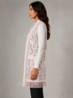 Women's Paisley Longline Vest – Layered Statement Style in pale pink, side view