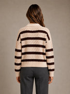 Women's Striped Polo Jumper – Textured Knit Style in Cream – Back view