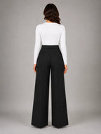 Women's Pinstripe Wide-Leg Trousers – Tailored Relaxed Fit in black, back view