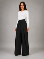 Women's Pinstripe Wide-Leg Trousers – Tailored Relaxed Fit in black, hover view