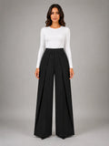 Women's Pinstripe Wide-Leg Trousers – Tailored Relaxed Fit in black, main view