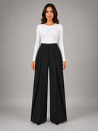 Women's Pinstripe Wide-Leg Trousers – Tailored Relaxed Fit in black, main view