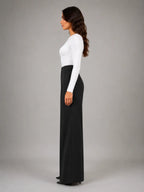 Women's Pinstripe Wide-Leg Trousers – Tailored Relaxed Fit in black, side view