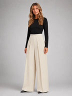 Women's Pinstripe Wide-Leg Trousers – Tailored Relaxed Fit in ivory, hover view