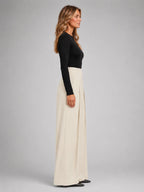 Women's Pinstripe Wide-Leg Trousers – Tailored Relaxed Fit in ivory, side view