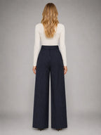Women's Pinstripe Wide-Leg Trousers – Tailored Relaxed Fit in navy, back view