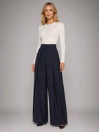 Women's Pinstripe Wide-Leg Trousers – Tailored Relaxed Fit in navy, hover view