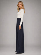 Women's Pinstripe Wide-Leg Trousers – Tailored Relaxed Fit in navy, side view