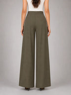 Women's Pinstripe Wide-Leg Trousers – Tailored Relaxed Fit in taupe, back view