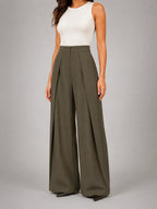 Women's Pinstripe Wide-Leg Trousers – Tailored Relaxed Fit in taupe, hover view
