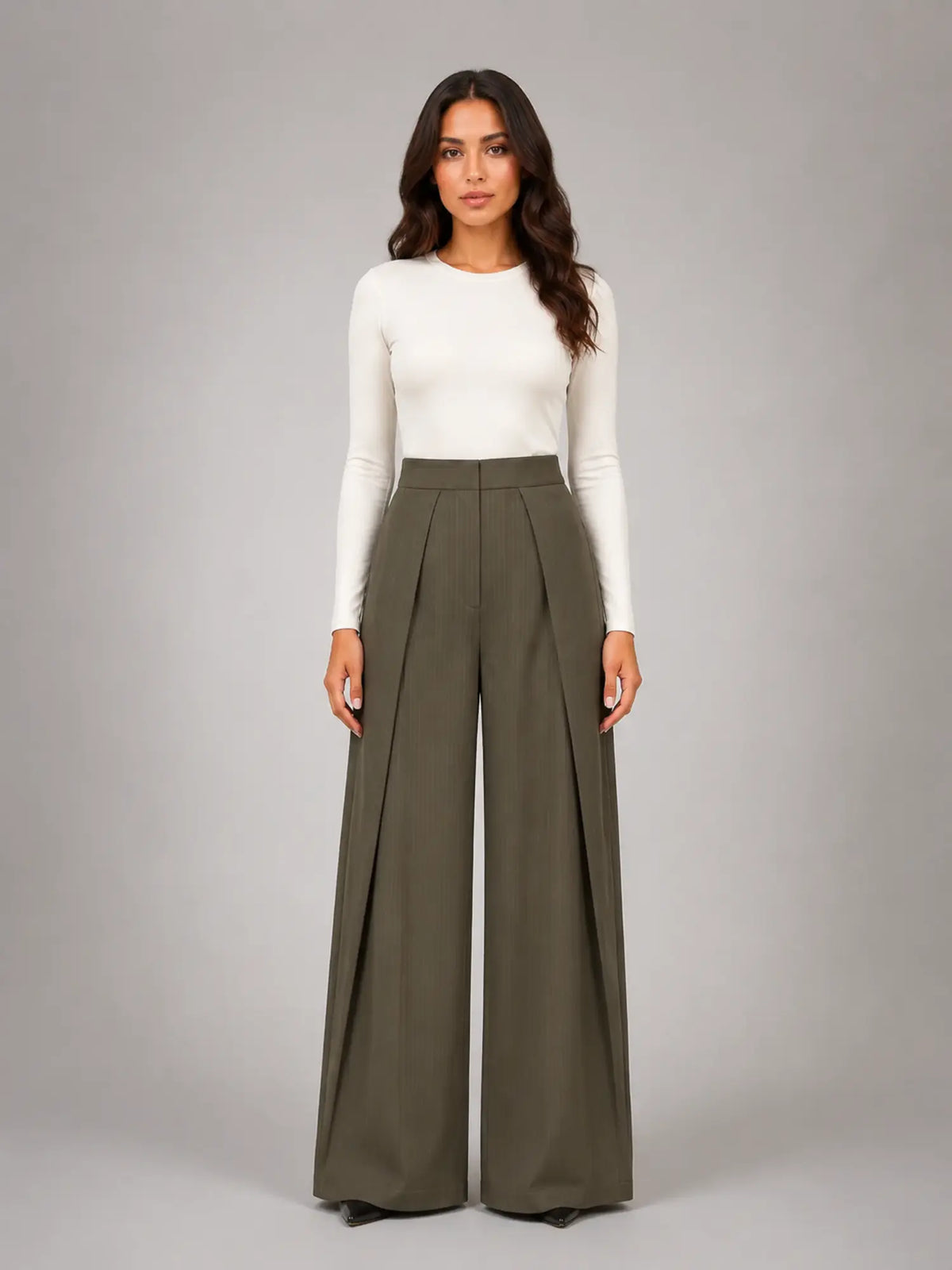 Women's Pinstripe Wide-Leg Trousers – Tailored Relaxed Fit in taupe, main view