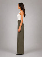 Women's Pinstripe Wide-Leg Trousers – Tailored Relaxed Fit in taupe, side view