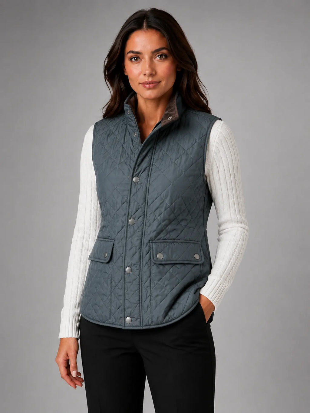 Women's Quilted Field Vest – Lightweight Layering Gilet in blue grey, hover view