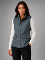 Women's Quilted Field Vest – Lightweight Layering Gilet in blue grey, hover view