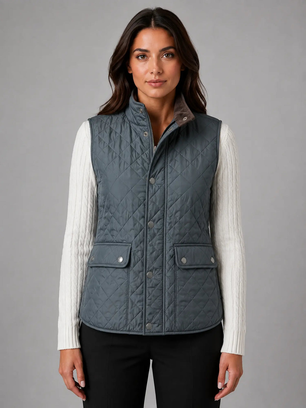 Women's Quilted Field Vest – Lightweight Layering Gilet in blue grey, main view