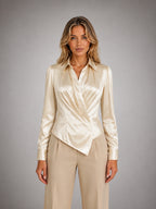 Women's Satin Draped Blouse – Elegant Occasion Top