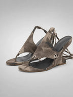 Women's Taupe Slingback Wedge Sandals – Open-Toe Heels in taupe, main view