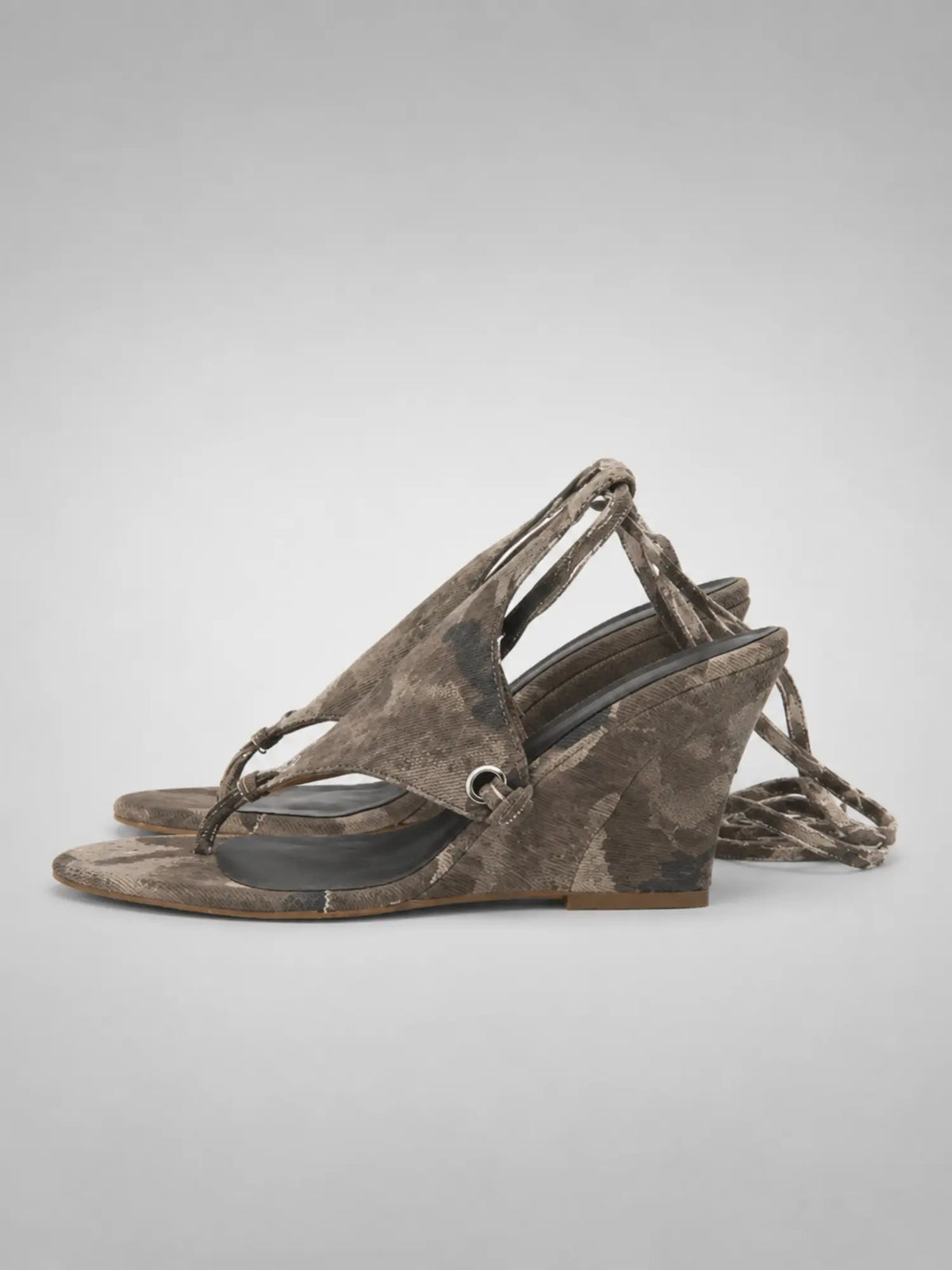 Women's Taupe Slingback Wedge Sandals – Open-Toe Heels in taupe, side view