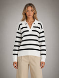 Women's Striped Polo Knit Sweater – Relaxed Collared Fit