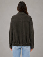Women's Suede-Look Field Jacket – Relaxed Utility Outerwear in charcoal, back view