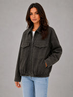 Women's Suede-Look Field Jacket – Relaxed Utility Outerwear in charcoal, hover view