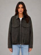 Women's Suede-Look Field Jacket – Relaxed Utility Outerwear in charcoal, main view