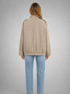 Women's Suede-Look Field Jacket – Relaxed Utility Outerwear in stone, back view