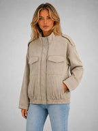 Women's Suede-Look Field Jacket – Relaxed Utility Outerwear in stone, hover view