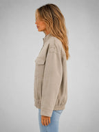 Women's Suede-Look Field Jacket – Relaxed Utility Outerwear in stone, side view