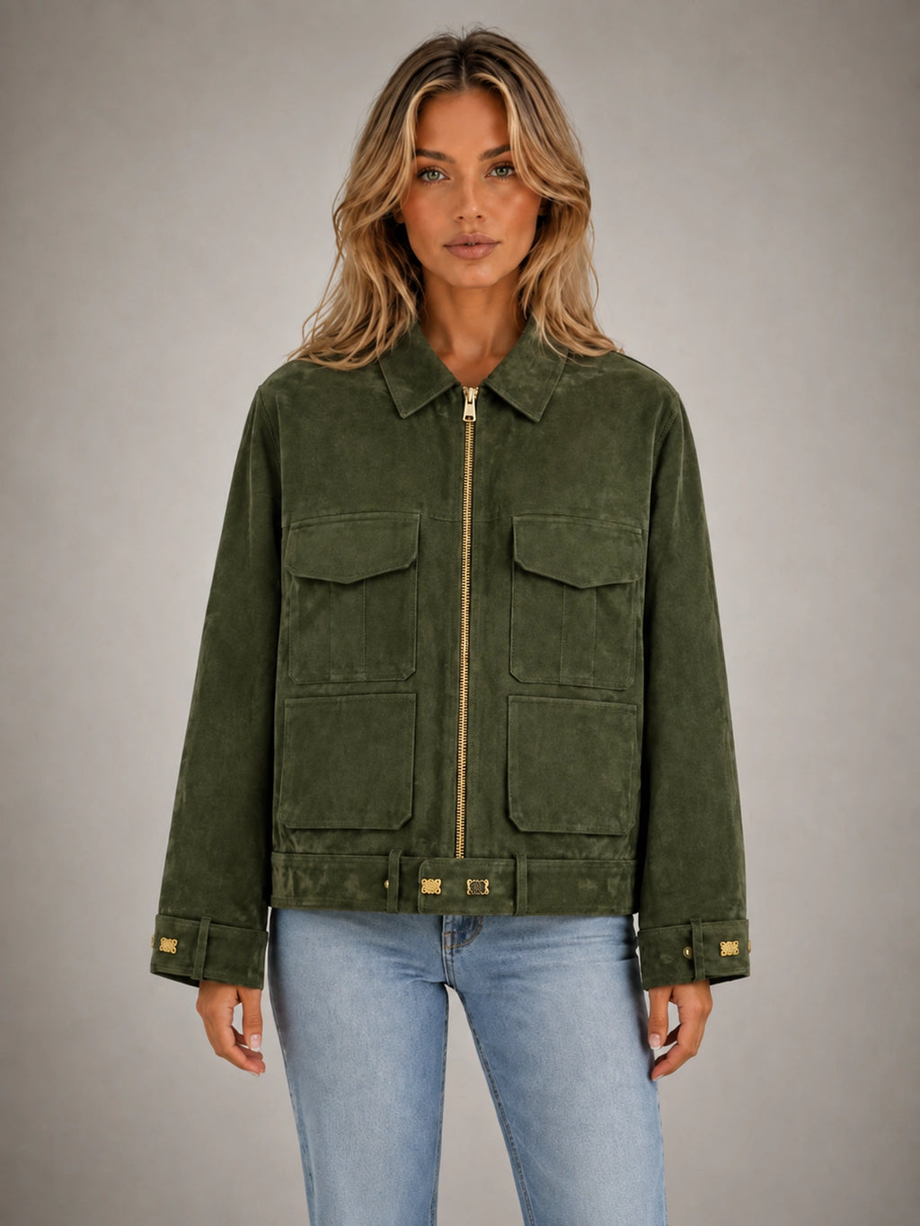 Women's Suede-Look Utility Jacket – Relaxed Casual Outerwear