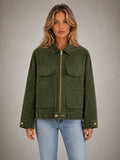 Women's Suede-Look Utility Jacket – Relaxed Casual Outerwear