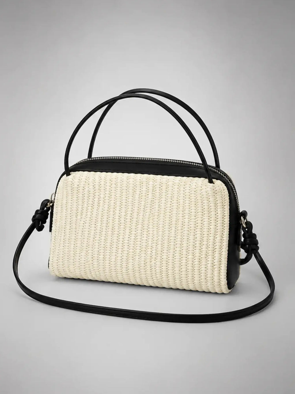Women's Woven Box Bag – Compact Crossbody Handbag in cream, back view