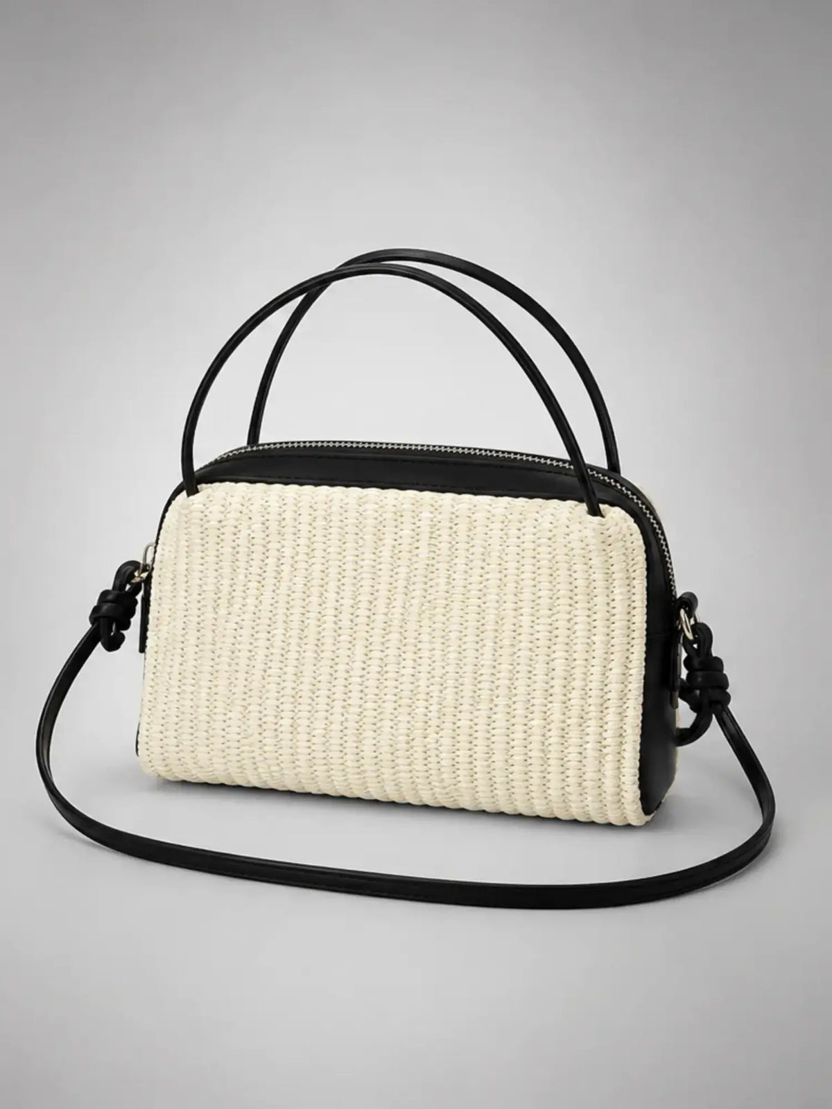 Women's Woven Box Bag – Compact Crossbody Handbag in cream, back view