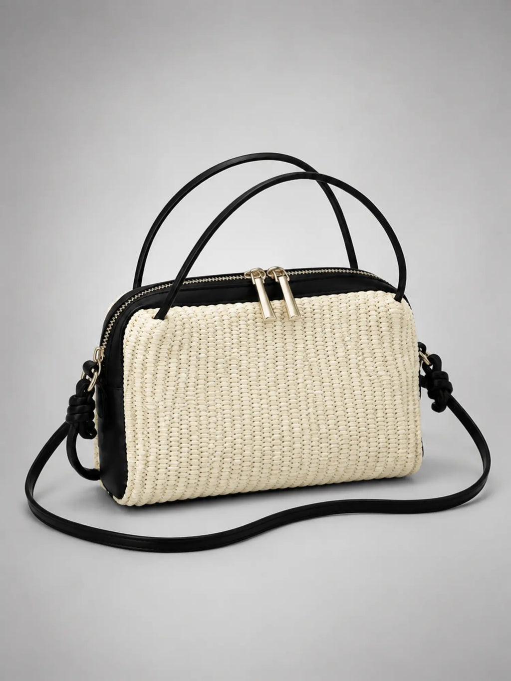 Women's Woven Box Bag – Compact Crossbody Handbag in cream, hover view
