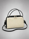 Women's Woven Box Bag – Compact Crossbody Handbag in cream, main view