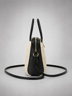 Women's Woven Box Bag – Compact Crossbody Handbag in cream, side view
