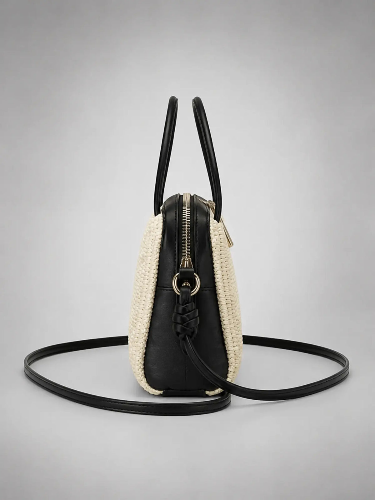 Women's Woven Box Bag – Compact Crossbody Handbag in cream, side view