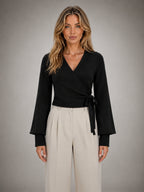 Women's Wrap-Tie Knit Sweater – Adjustable Feminine Fit
