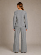 Women's Lounge Co-Ord Set – Fitted Top & Wide Leg Trousers in Grey – Back view