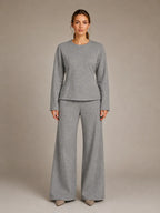 Women's Lounge Co-Ord Set – Fitted Top & Wide Leg Trousers in Grey – Main view